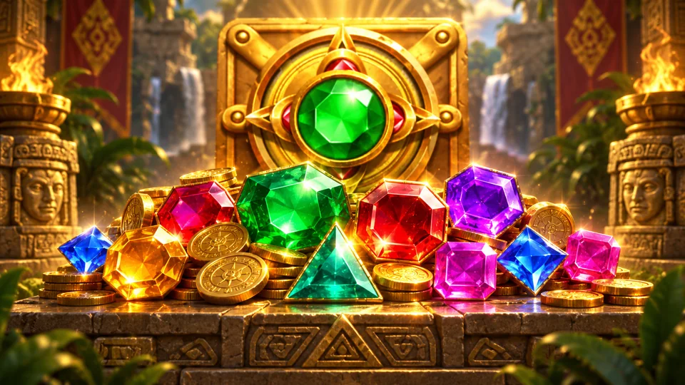 Tesouro de gemas e moedas no tema de Gems Bonanza